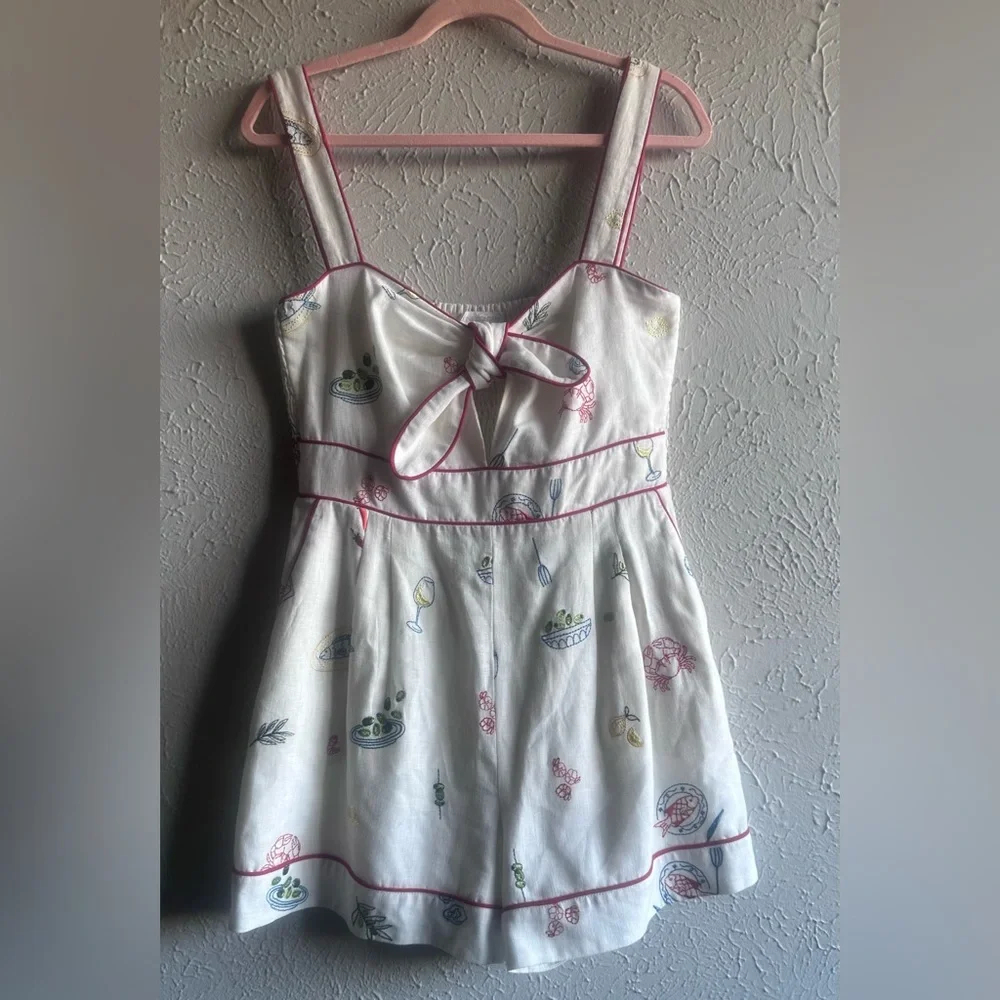 Caroline Constas Embroidered Linen Romper - Mediterranean Food Print - Size M. - Picture 17 of 17
